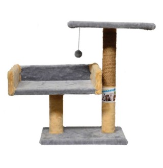 Пухнастики кігтеточка для котів з диваном і полицею, джут сіра з бежевим 30х38х50см