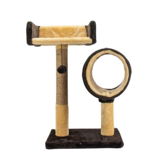 Пухнастики кігтеточка для котів з диваном і тунелем, джут шоколад з бежевим 56х38см