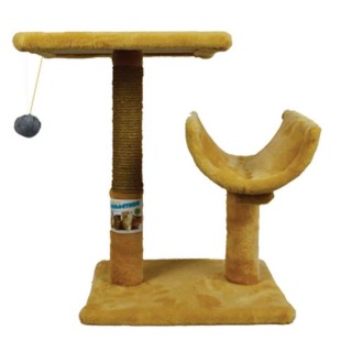 Пухнастики кігтеточка для котів з полицею і напівтунелем, джут бежева 30х38х50см