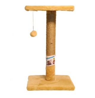 Пухнастики кігтеточка для котів стовпчик з полицею, джут бежева 30х30х50см