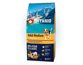 Ontario Adult Medium Fish & Rice 12кг Сухий корм для дорослих собак середніх порід з рибою та рисом