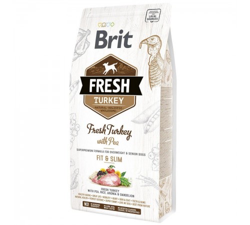 Brit Fresh Turkey With Pea Light Fit Slim Adult - сухий корм з індичкою і горохом для дорослих собак, 2,5кг