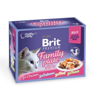 Вологий корм для котів Brit Premium Cat Family Plate Jelly pouches 1020 г (асорті з 4 смаків «Сімейна тарілка» в желе)