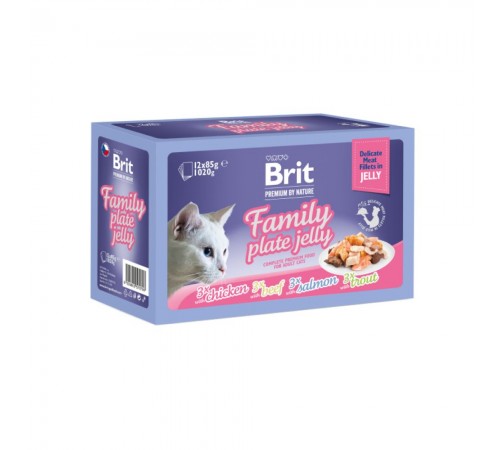 Набір вологого корму для котів Brit Premium Delicate Fillets in Jelly Family Plate 12 шт x 85 г - асорті