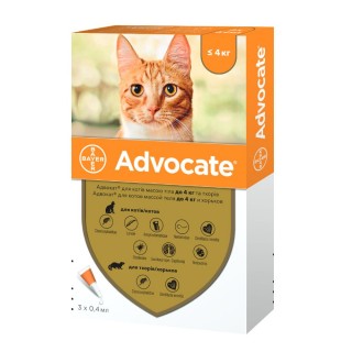 Advocate Cat by Elanco-Bayer - протипаразитарні краплі від бліх, вошей, кліщів, гельмінтів для котів та тхорів до 4кг