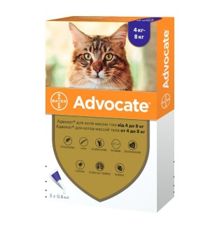 Advocate Cat by Elanco-Bayer - протипаразитарні краплі від бліх, вошей, кліщів, гельмінтів для котів та тхорів 4-8кг