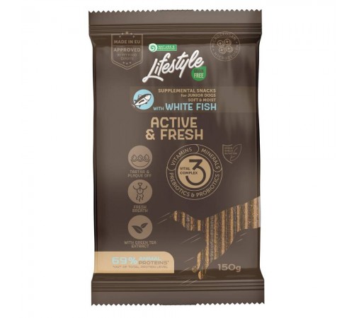 Ласощі для цуценят Nature's Protection Lifestyle Grain Free Active & Fresh 150 г - біла риба
