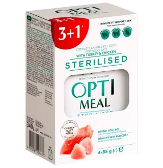 Набір 3+1 вологий корм для стерилізованих котів Optimeal, 340 г (індичка та курка)