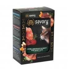 Набір корму для котів Savory Adult pouch 3+1 шт х 85 г - ягня та буряк