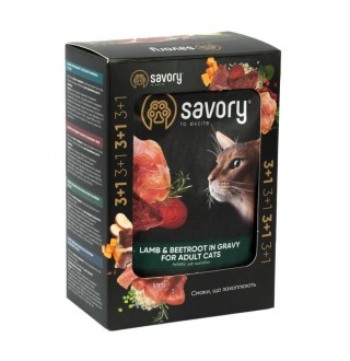 Набір корму для котів Savory Adult pouch 3+1 шт х 85 г - ягня та буряк