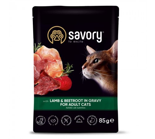 Набір корму для котів Savory Adult pouch 3+1 шт х 85 г - ягня та буряк