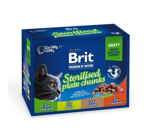 Набір вологого корму для котів Brit Premium Sterilised pouch 12 шт / 100 г - асорті