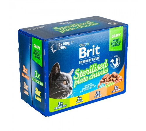 Набір вологого корму для котів Brit Premium Sterilised pouch 12 шт / 100 г - асорті