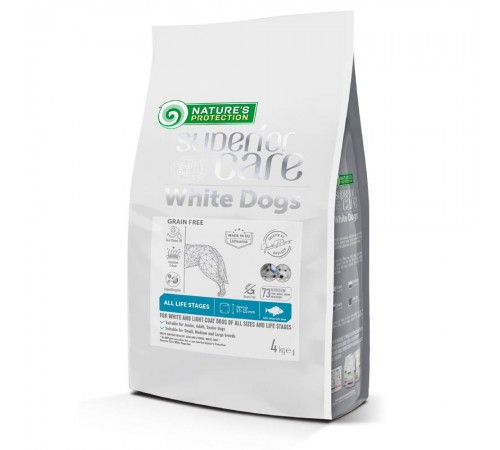 Сухий корм для собак Nature's Protection Superior Care White Dogs Grain Free All Sizes and Life Stages 4 кг - біла риба