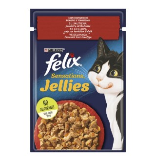 Вологий корм для котів Felix Sensations Jellies 85 г - яловичина та томати