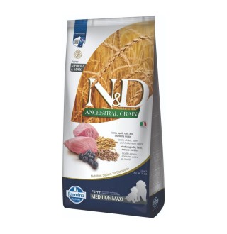 Farmina N&D Low Grain Dog Lamb & Blueberry Puppy Medium&Maxi – низькозерновий сухий корм з ягням та чорницею для цуценят середніх і великих порід, 12кг