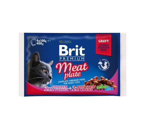 Набір вологого корму для котів Brit Premium Cat Meat Plate pouches 400 г - асорті