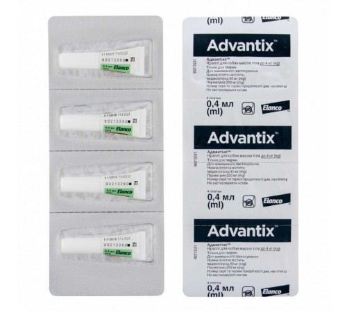 Краплі на холку для собак Elanco Bayer Advantix до 4 кг, 4 шт