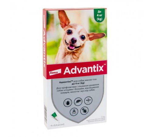 Краплі на холку для собак Elanco Bayer Advantix до 4 кг, 4 шт