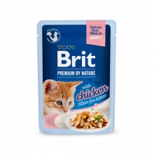 Вологий корм для котів Brit Premium Delicate Fillets in Gravy Chicken for Kitten pouch 85 г - курка