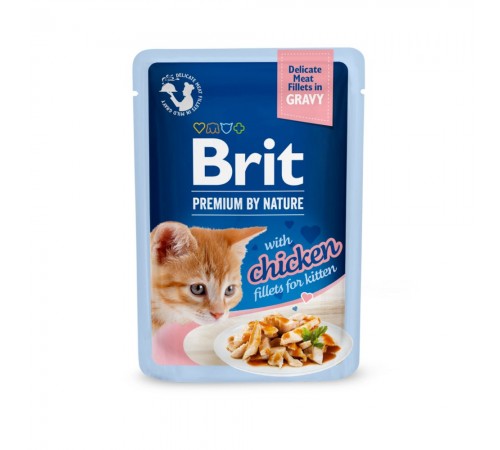 Вологий корм для котів Brit Premium Delicate Fillets in Gravy Chicken for Kitten pouch 85 г - курка