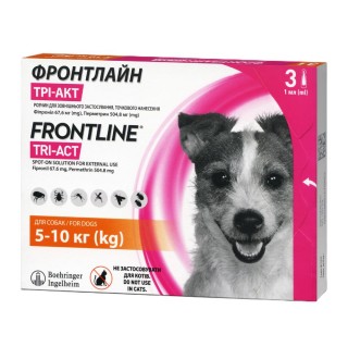 Краплі на холку для собак Boehringer Ingelheim Frontline Tri-Act від 5 до 10 кг, 3 шт