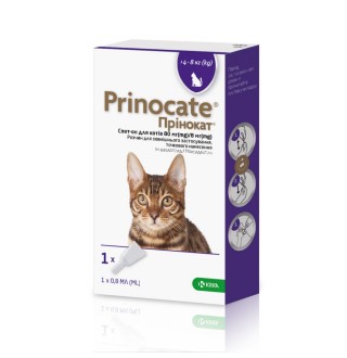 Prinocate Cat by KRKA - Прінокат протипаразитарні краплі на холку від бліх, кліщів і гельмінтів для котів та тхорів, 4-8кг