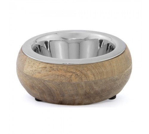 Миска металева ArjanImpex Wooden Holders With SS Insert Belly 370 мл - коричневий - cts