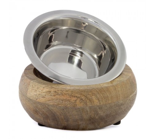 Миска металева ArjanImpex Wooden Holders With SS Insert Belly 370 мл - коричневий - cts