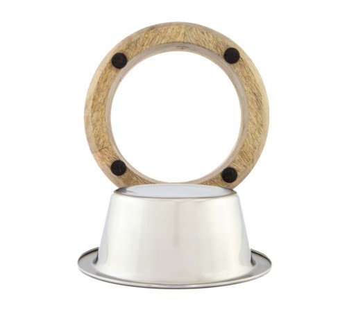 Миска металева ArjanImpex Wooden Holders With SS Insert Belly 370 мл - коричневий - cts