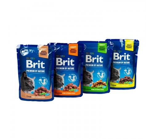 Набір вологого корму для котів Brit Premium Sterilised pouch 3+1 шт х 100 г - асорті