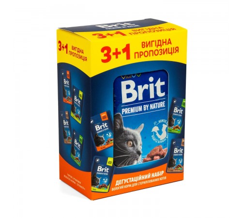 Набір вологого корму для котів Brit Premium Sterilised pouch 3+1 шт х 100 г - асорті