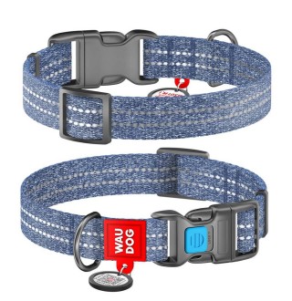 Нашийник світловідбивний Collar WAUDOG Re-cotton з QR-паспортом XL 35-58 см/25 мм (синій)