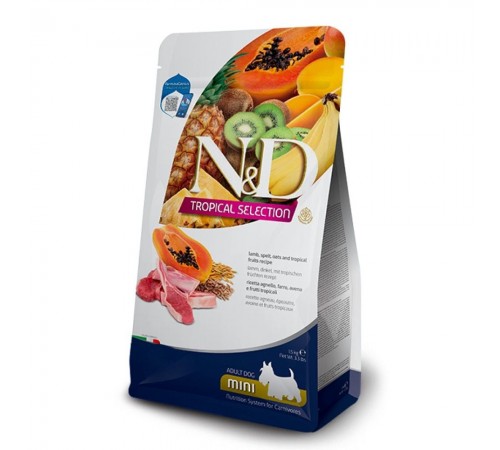Farmina N&D Tropical Selection Lamb Adult Mini Dog - низькозерновий сухий корм з ягням і тропічними фруктами для дорослих собак дрібних порід, 1,5кг