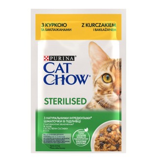 Purina Cat Chow Sterilized - вологий корм шматочки у підливці з куркою та баклажанами для стерилізованих котів, 85г