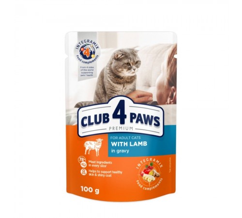 Вологий корм для котів Club 4 Paws Premium pouch 100 г - ягня