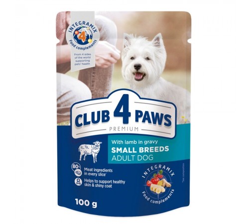 Вологий корм для дорослих собак малих порід Club 4 Paws Premium pouch 100 г (ягня)