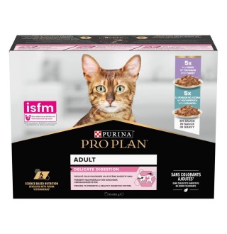 Purina Pro Plan Adult Delicate Digestion - набір вологого корму з індичкою та океанічною рибою для котів, 850г