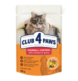 Вологий корм для котів з ефектом виведення шерсті Club 4 Paws Premium 80 г (курка)