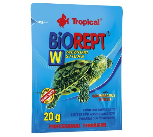 Сухий корм для водоплавних черепах Tropical в паличках «Biorept W» 20 г