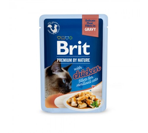 Вологий корм для котів Brit Premium Delicate Fillets in Gravy Chicken for Sterilised pouch 85 г - курка
