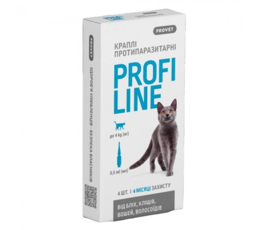 Краплі на холку для котів PROVET Profiline до 4 кг, 4 шт