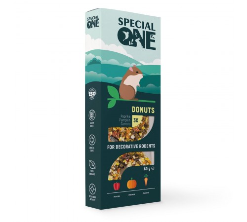 Ласощі для гризунів Special One «Пончики» 60 г / 3 шт (паприка, гарбуз, морква)