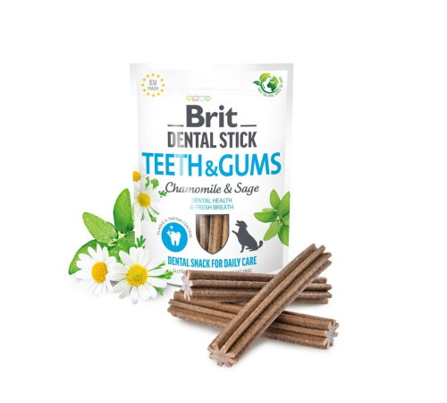 Ласощі для собак Brit Dental Stick Teeth & Gums 251 г 7 шт - ромашка і шавлія