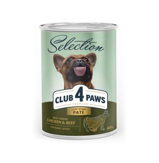 М'ясний паштет Преміум Cелекшн для дорослих собак CLUB 4 PAWS 400 г (курка та яловичина)