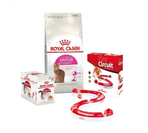 Набір сухого і вологого корму для котів Royal Canin Exigent Savour 2 кг + 12 шт х 85 г pouch + лабіринт у подарунок