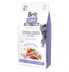 Сухий корм для стерелізованних котів із зайвою вагою Brit Care Cat GF Sterilized Weight Control 7 кг - качка і індичка