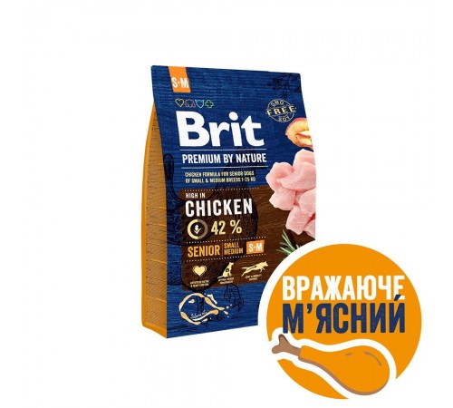 Сухий корм для собак Brit Premium Dog Senior S+M 3 кг - курка
