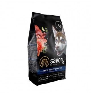 Сухий корм для цуценят Savory Junior Large 3 кг - індичка та курка