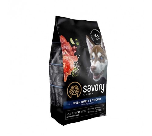 Сухий корм для цуценят Savory Junior Large 3 кг - індичка та курка